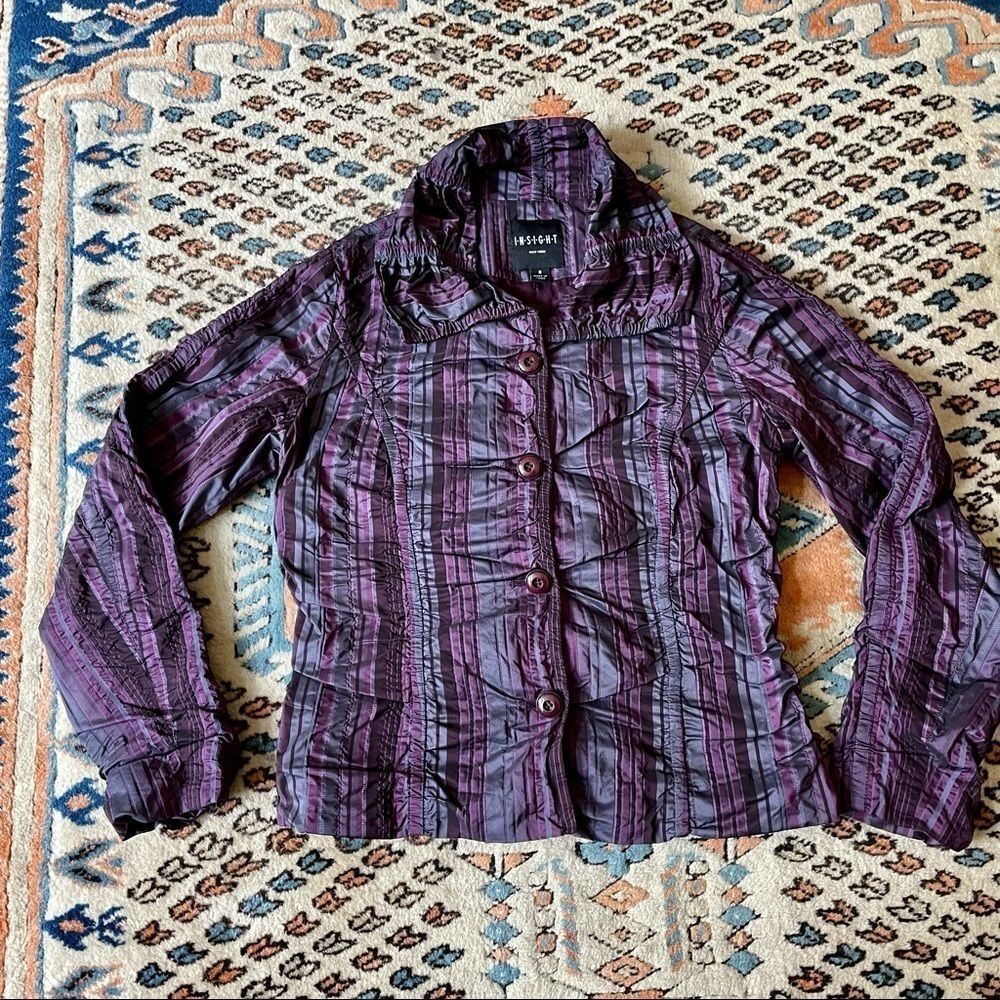 INSIGHT Purple Shiny Crinkle Striped Jacket Blazer